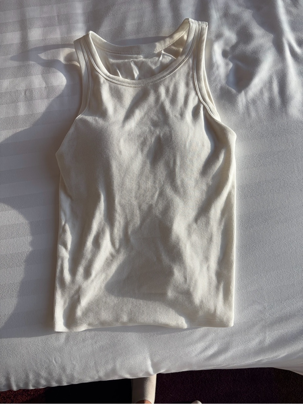 Uniqlo Cream Ribbed Tank Top — built in bra